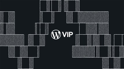 WordPress VIP logo centered on a dark background with white lined geometric rectangles around it, representing the secure and scalable WordPress solutions offered by WordPress VIP.