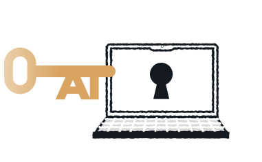 Security key and “AT” icon illustrate protected access in a digital solution’s publishing dashboard.