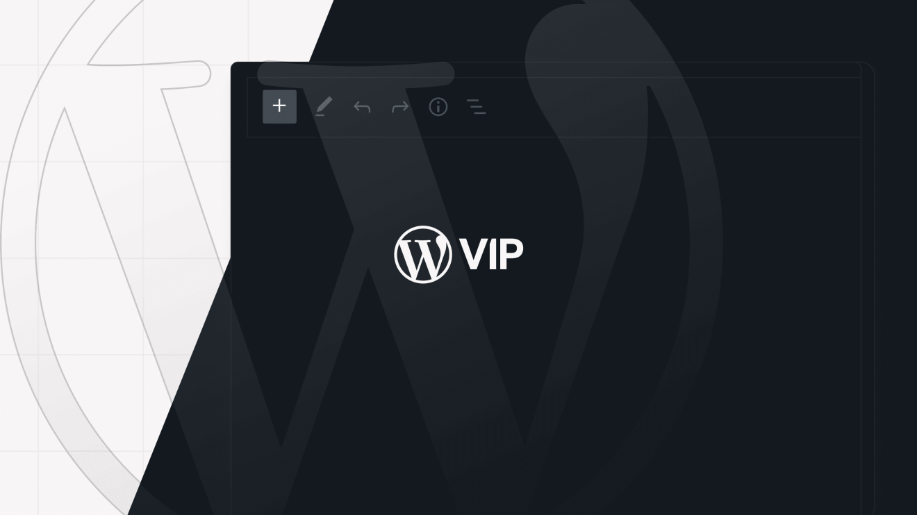 WordPress VIP Standard logo on a dark background with editing toolbar icons at the top.