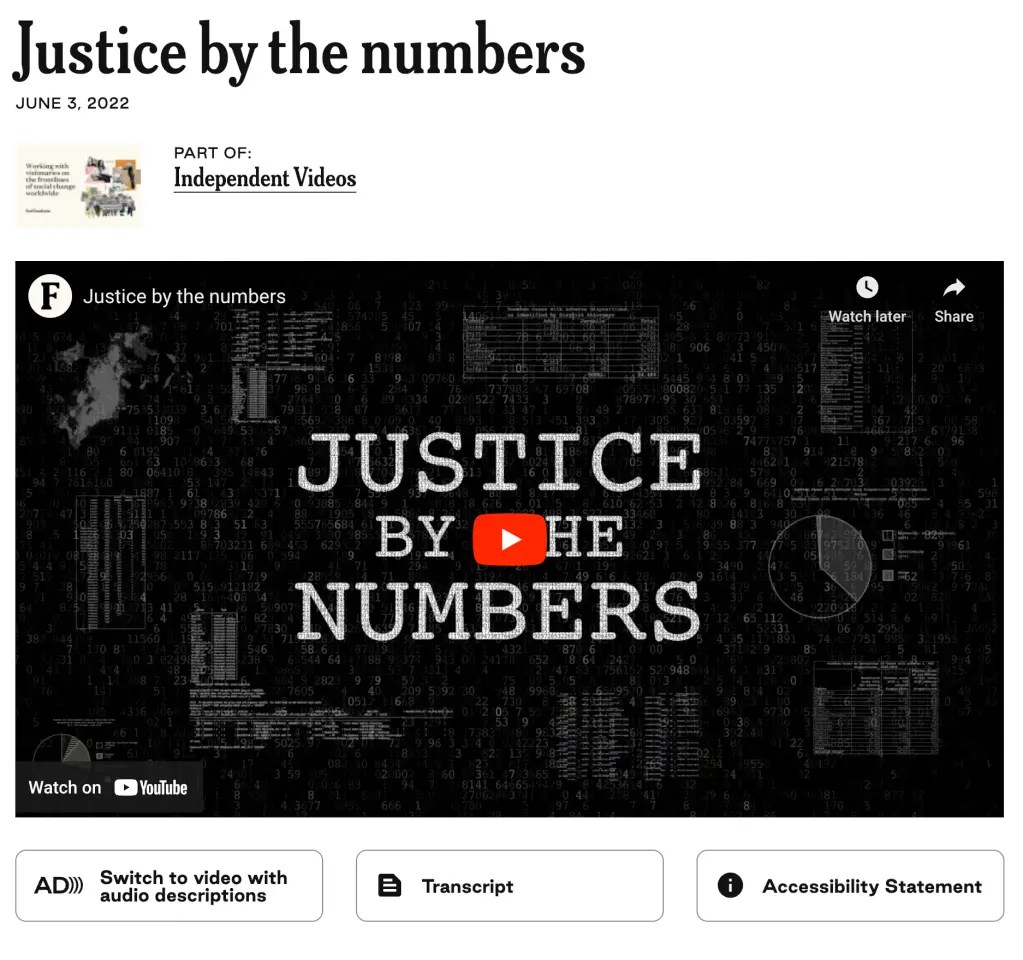 Screenshot of Justice by the numbers post by Ford Foundation