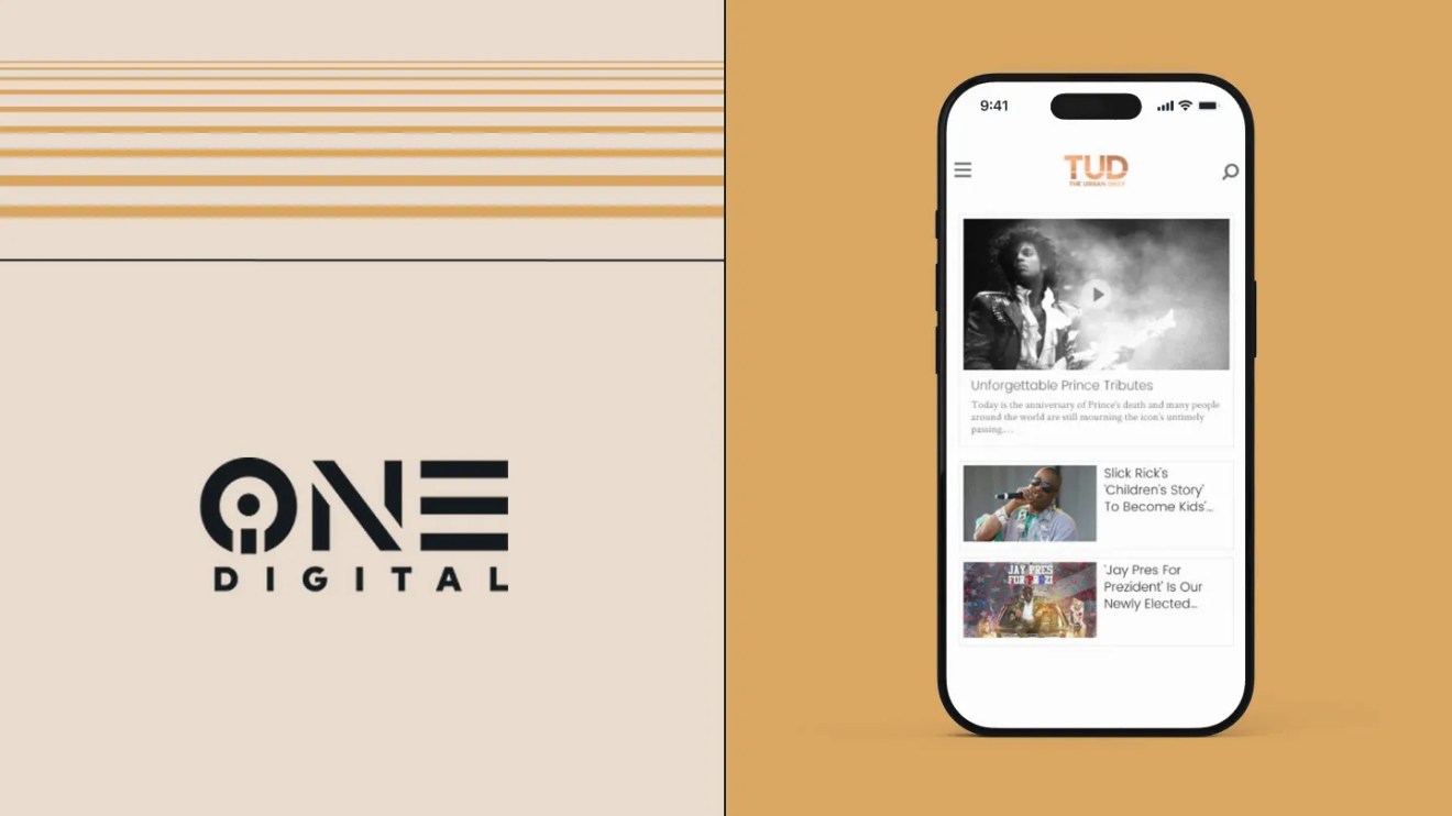 Mobile phone displaying The Urban Daily (TUD) by iONE Digital, featuring entertainment news and cultural content. Highlights iONE Digital’s use of WordPress VIP to deliver fast, mobile-first digital experiences to diverse audiences.
