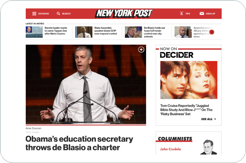 A tablet screenshot showing New York Post website