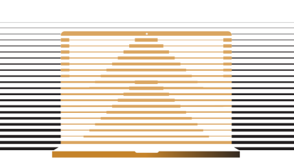 Stylized golden laptop with pyramid design, representing digital solution content and editorial workflow.
