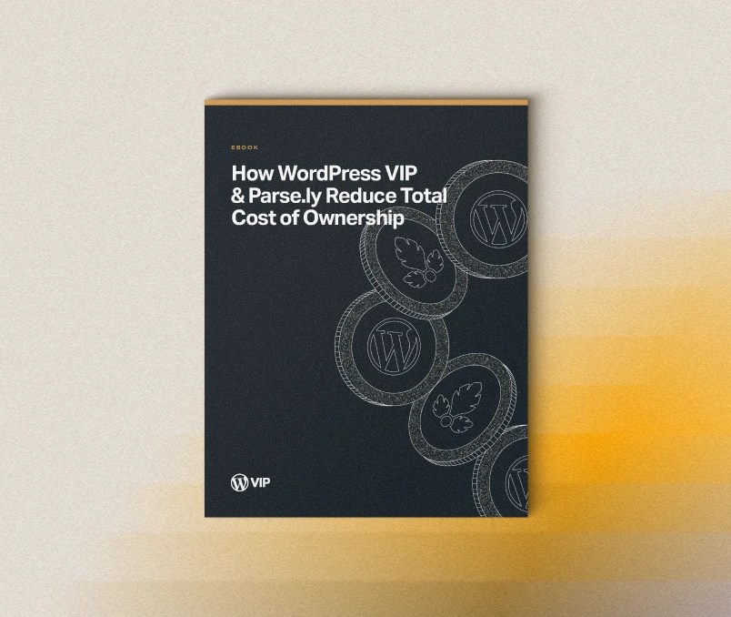 Cover of the ebook “How WordPress VIP & Parse.ly Reduce Total Cost of Ownership,” featuring illustrated coins with WordPress and Parse.ly logos.