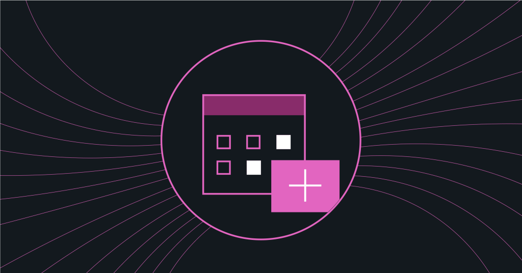 Calculator icon with pink plus sign representing analytics integration for a digital solution dashboard.