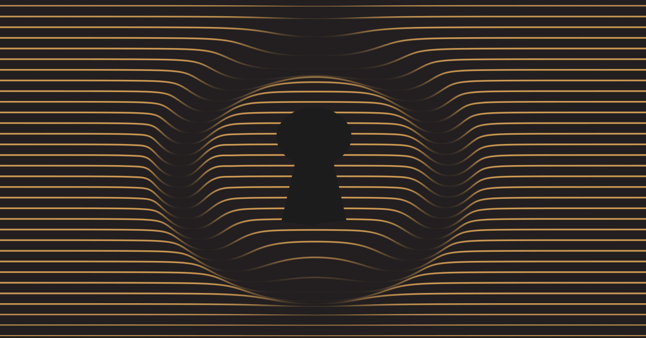 Golden lines form a secure keyhole icon, representing digital solution security or access control.