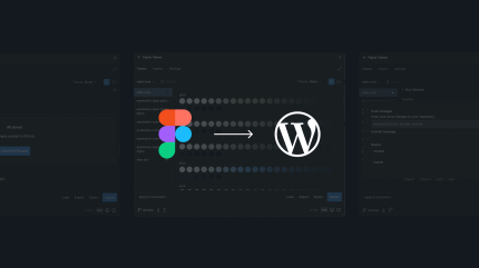 Figma logo with arrow indicating integration to WordPress logo for digital content workflow.
