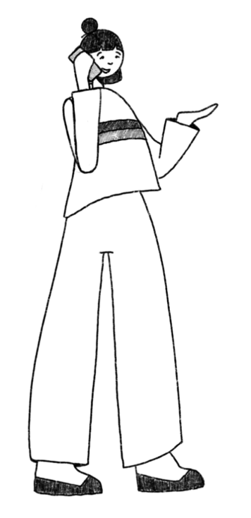 Line drawing of a smiling person gesturing, representing user interaction with a digital solution dashboard.