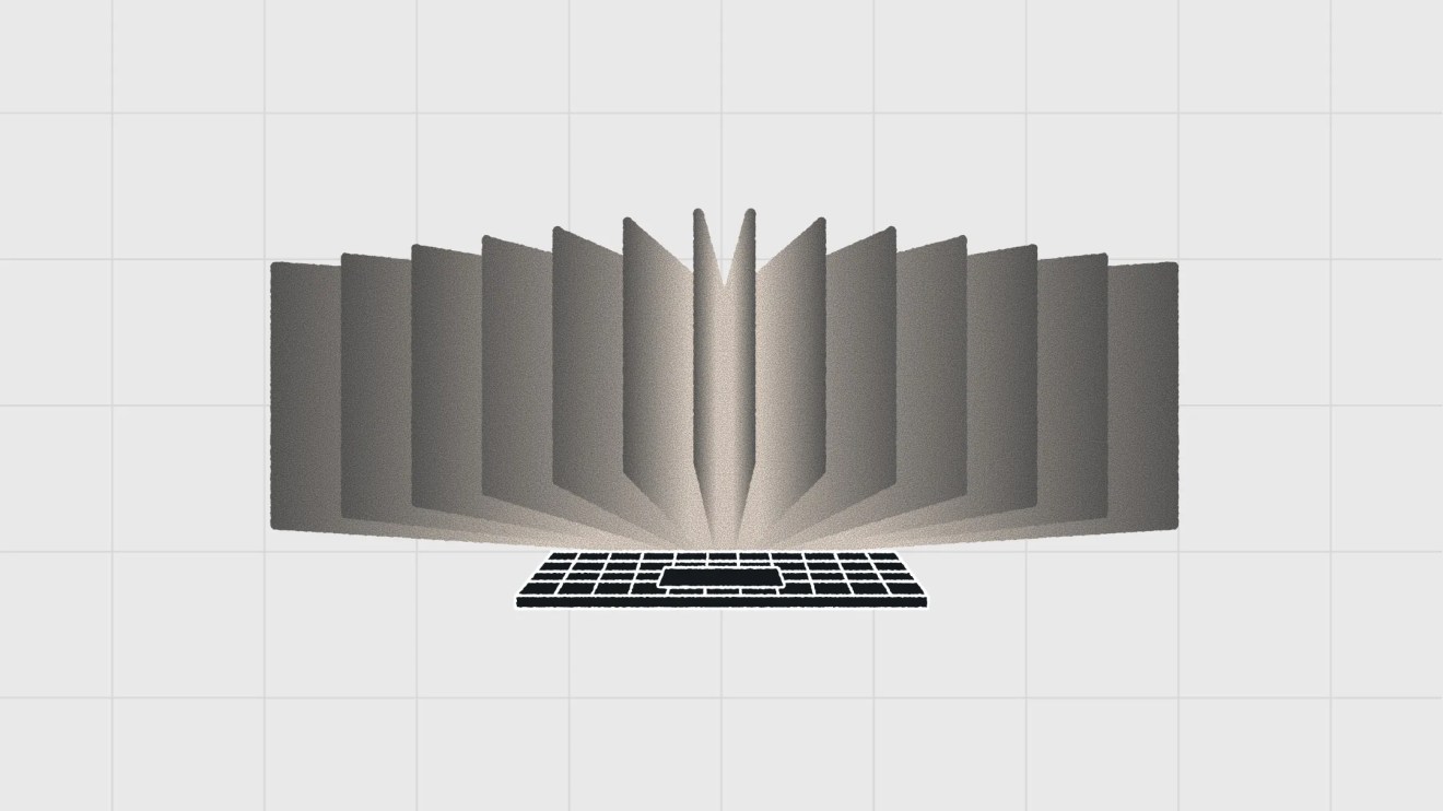 Illustration of a laptop with layered panels expanding outward like screens, representing headless WordPress for omnichannel content delivery across multiple devices.