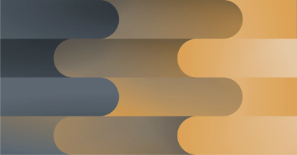 Abstract interlocking blue and gold curved bands representing digital solution content integration.