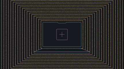 Illustration of a laptop centered within multiple nested frames on a dark background, representing enterprise multisite architecture for scalable, centralized website management across multiple sites.