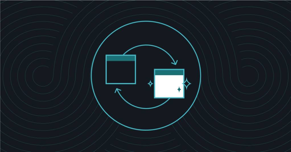 Two squares with circular arrows indicate content workflow steps in a digital solution dashboard.