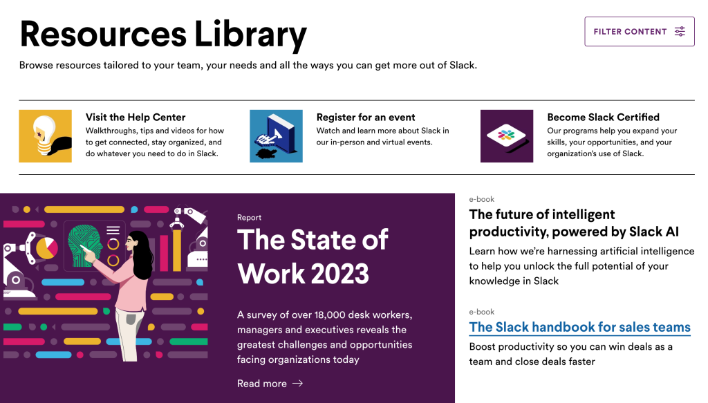 Resources Library dashboard with content navigation for reports, help, events, certification, and e-books on a digital solution.
