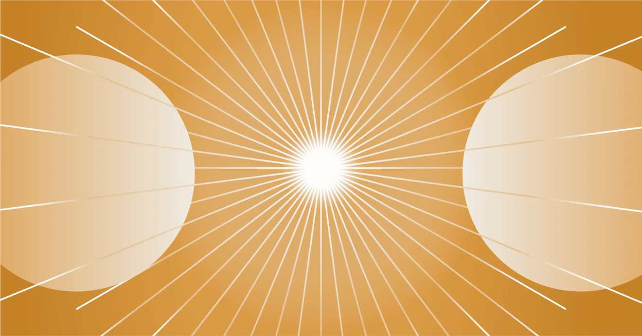 Abstract orange graphic symbolizing digital solution performance analytics with radiating lines and central focus.