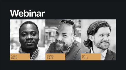 Headshots of three speakers featured in the webinar: Kwadwo Boateng, Stéphane Boisvert, and Ben Probert.