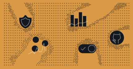 A graphic displaying various icons and graphs set against a yellow background.
