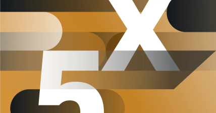 Bold white "5x" on geometric gold background, representing digital solution analytics or performance metric.