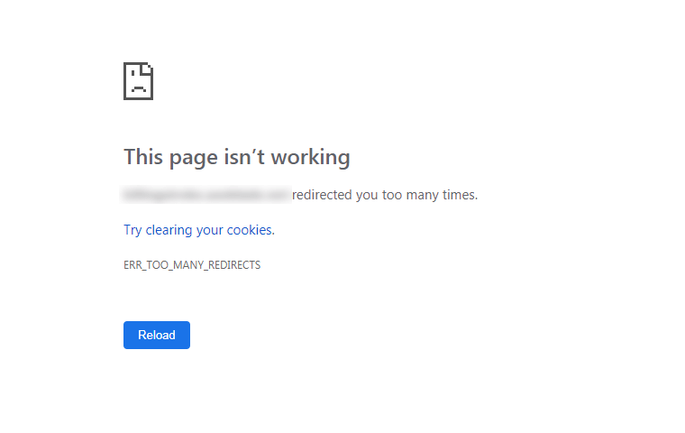 Browser error: 'Too many redirects' (ERR_TOO_MANY_REDIRECTS), illustrating how broken links can strip tracking data.