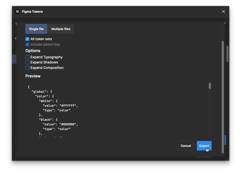 export all token sets