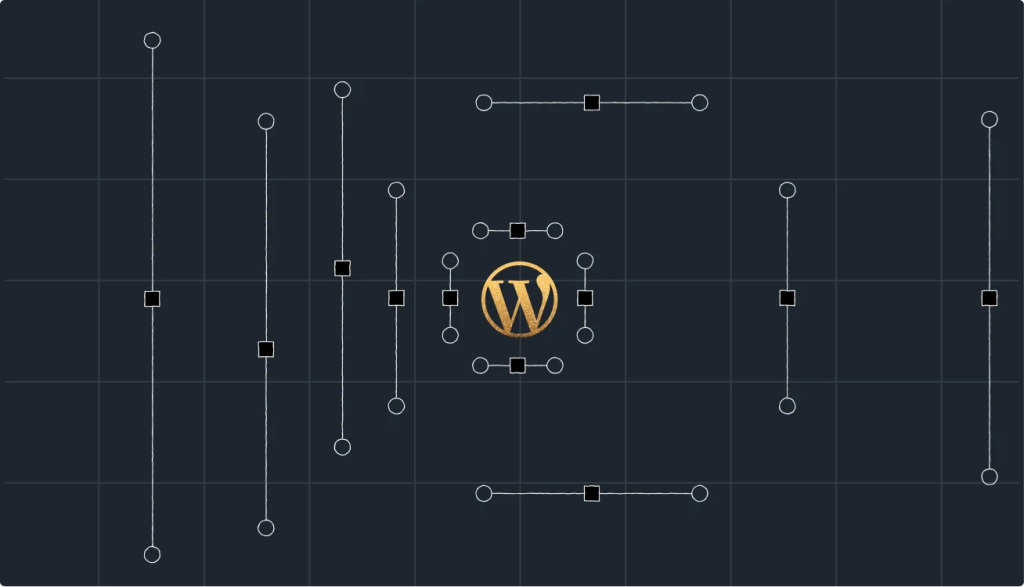 WordPress logo surrounded by adjustable control points and interface guides, illustrating the governance, compliance, security, and expert oversight built into WordPress VIP.