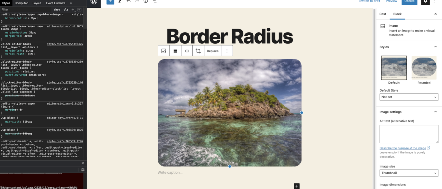 Gutenberg Block Editor Border Radius