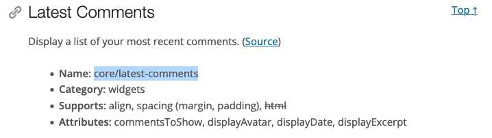 A picture which shows the characteristics of a 'last comment block' and how it would look on the platform