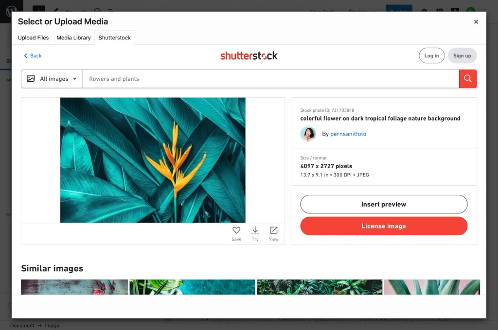 Screenshot of shutterstock website