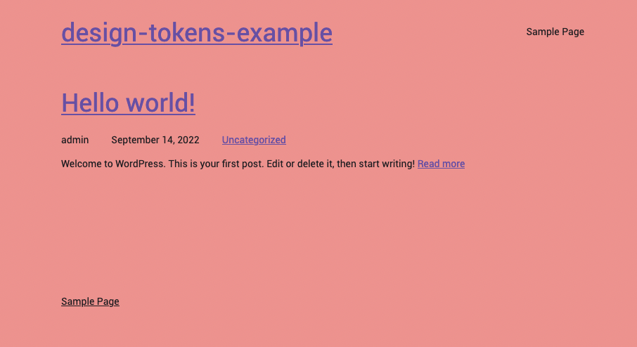 WordPress content publishing dashboard displaying a sample Hello world! post with editable links and layout.