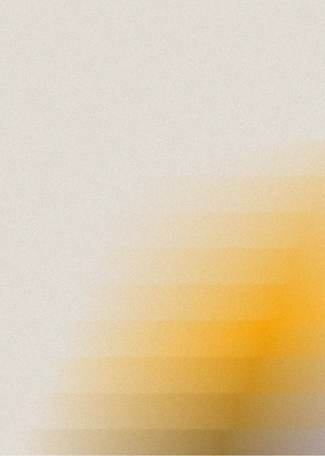 A beige background with overlapping, translucent yellow and orange stepped shapes at the bottom right.