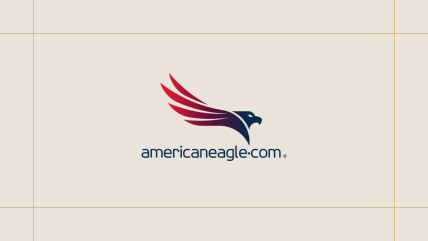 AmericanEagle logo on a cream background, framed by thin gold lines.