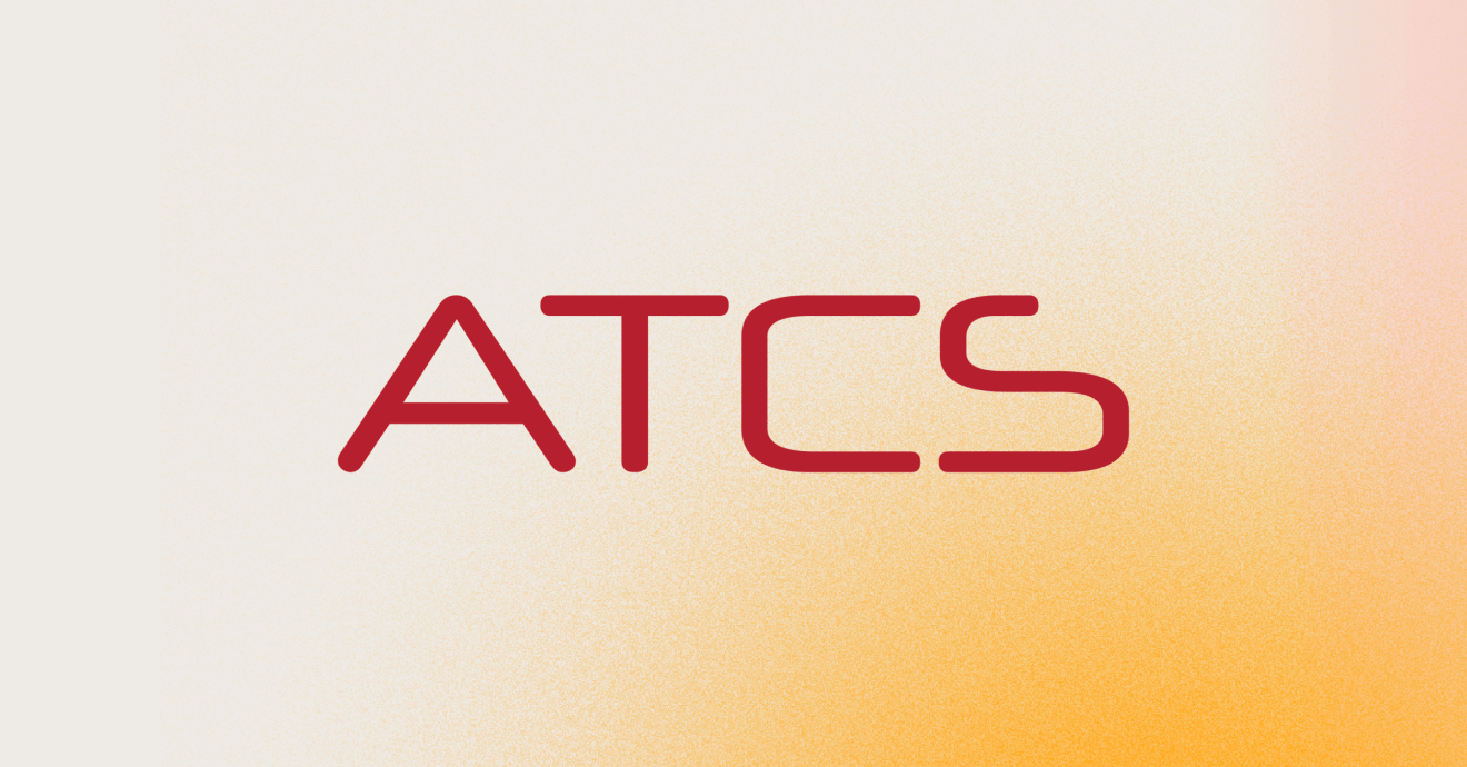 ATCS digital solution branding text on a white header, gradient accent bottom right.