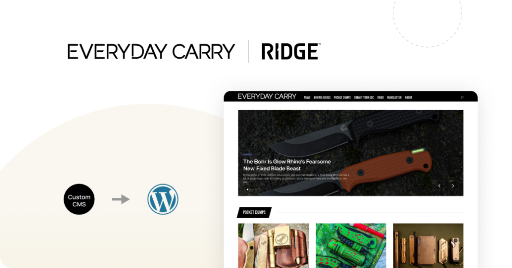 WordPress logo on homepage featuring knives, highlighting custom CMS digital solution and content integration.