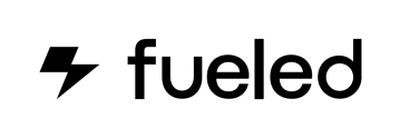 Black lightning bolt and the word fueled in bold black text on a light gray background.