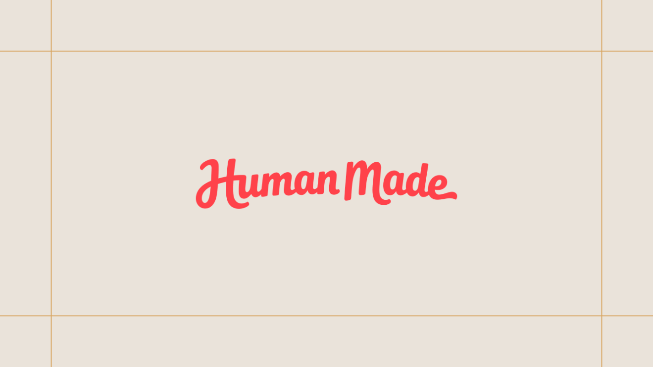 Human Made logo on a cream background, framed by thin gold lines.