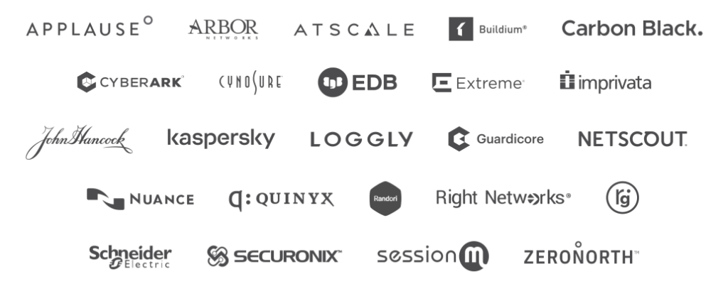 Grid of 25 technology company logos representing digital solution integration and platform compatibility.
