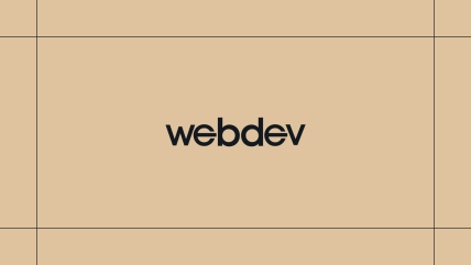 Webdev logo on a gold background, framed by thin black lines.