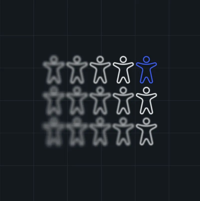 Illustration of a grid of user icons with one highlighted in blue while the remaining icons are faded or outlined.