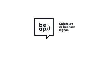 Logo with a speech bubble saying be api;) and French text Créateurs de bonheur digital. on the right.
