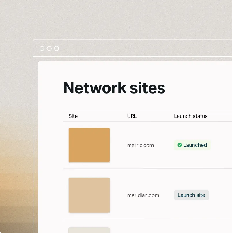 Enterprise multisite dashboard displaying network sites, launch status, and deployment management tools for organizations managing multiple WordPress implementations.