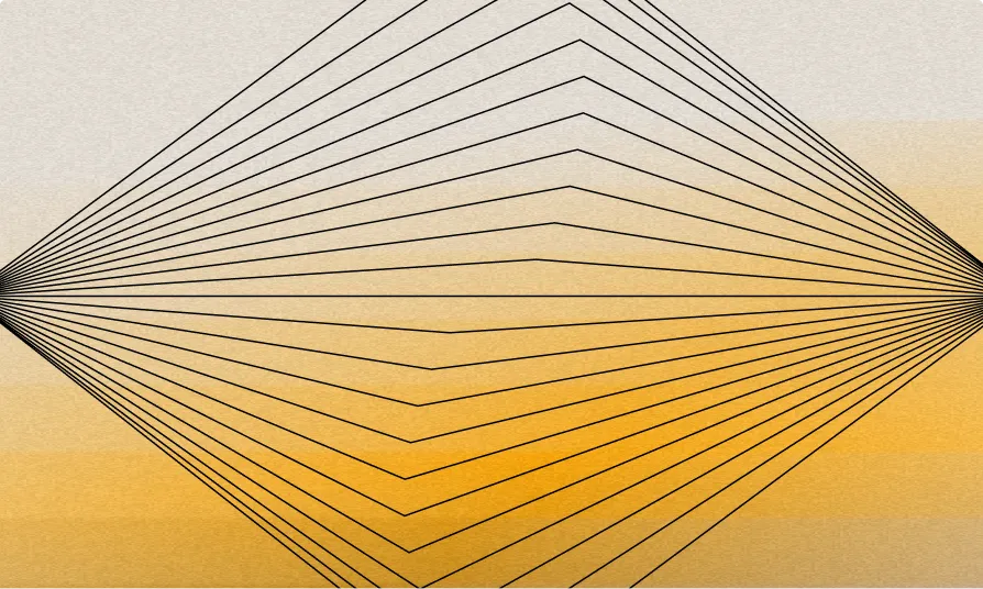 Abstract geometric illustration for WordPress VIP for engineering teams with converging black lines on a gold gradient background.