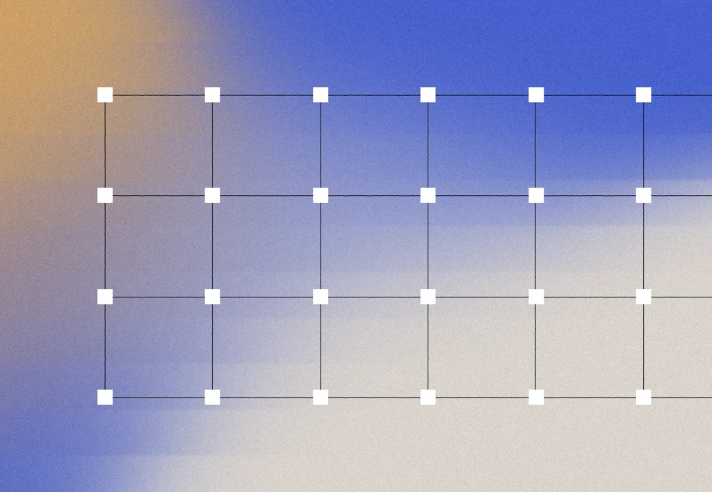 Grid of editable control points and guides on a blue gradient background, representing structured layouts and workflows for WordPress VIP for government.