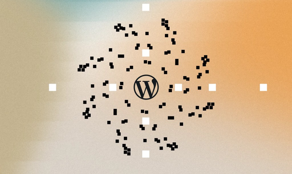Abstract network of connected data nodes surrounding the WordPress logo, illustrating the WordPress VIP technology partners ecosystem and enterprise integrations across analytics, AI, marketing, and data platforms.