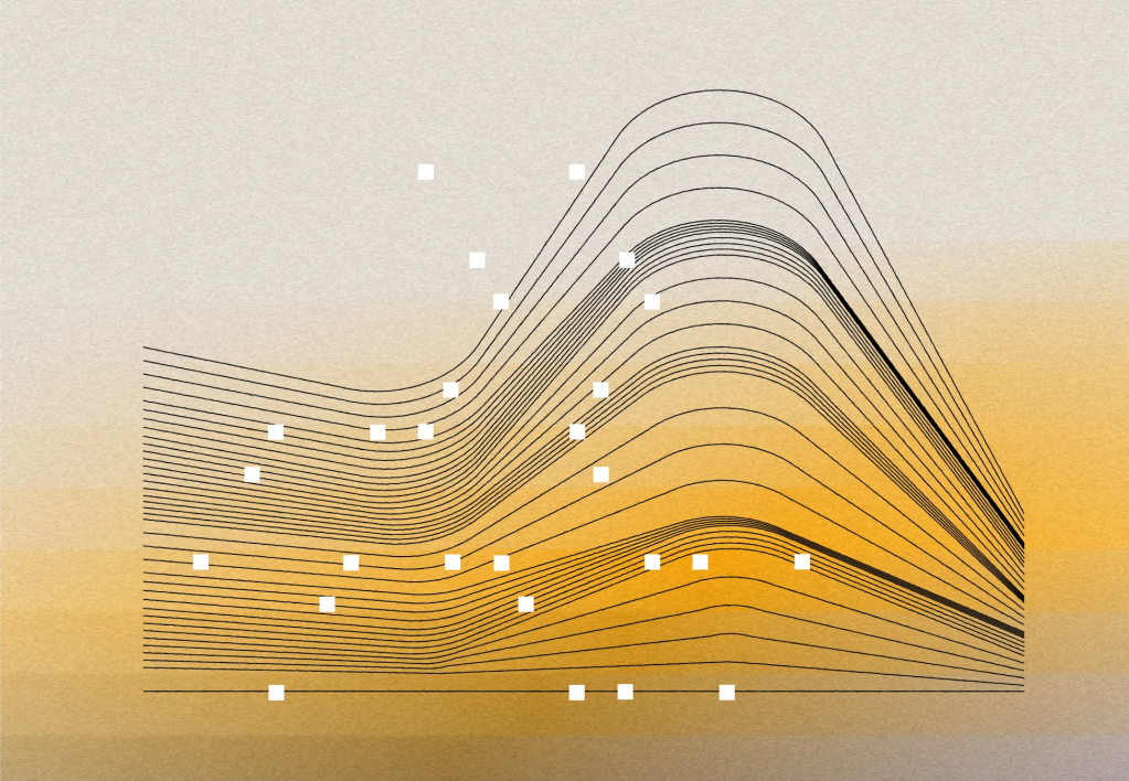 Abstract illustration of layered contour lines forming peaks and valleys, representing enterprise CMS comparison and platform evaluation.