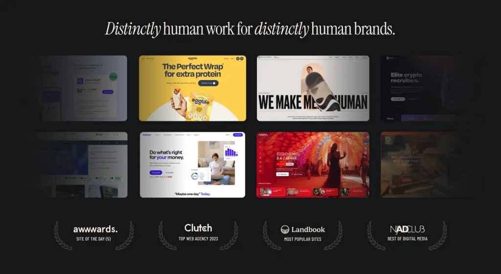 An image showing all of the awards Paper Tiger has won, along with web pages they have assisted with