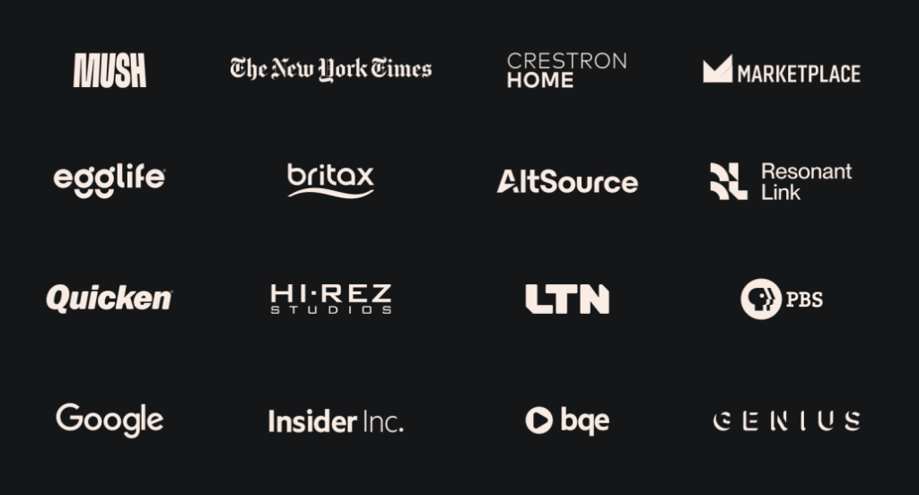 Grid of 16 company logos representing digital solution integrations for content and publishing workflows.