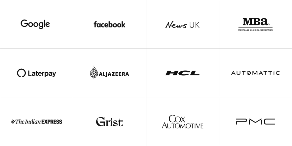 Grid of leading brands’ logos representing digital solution integration for publishing and content management.