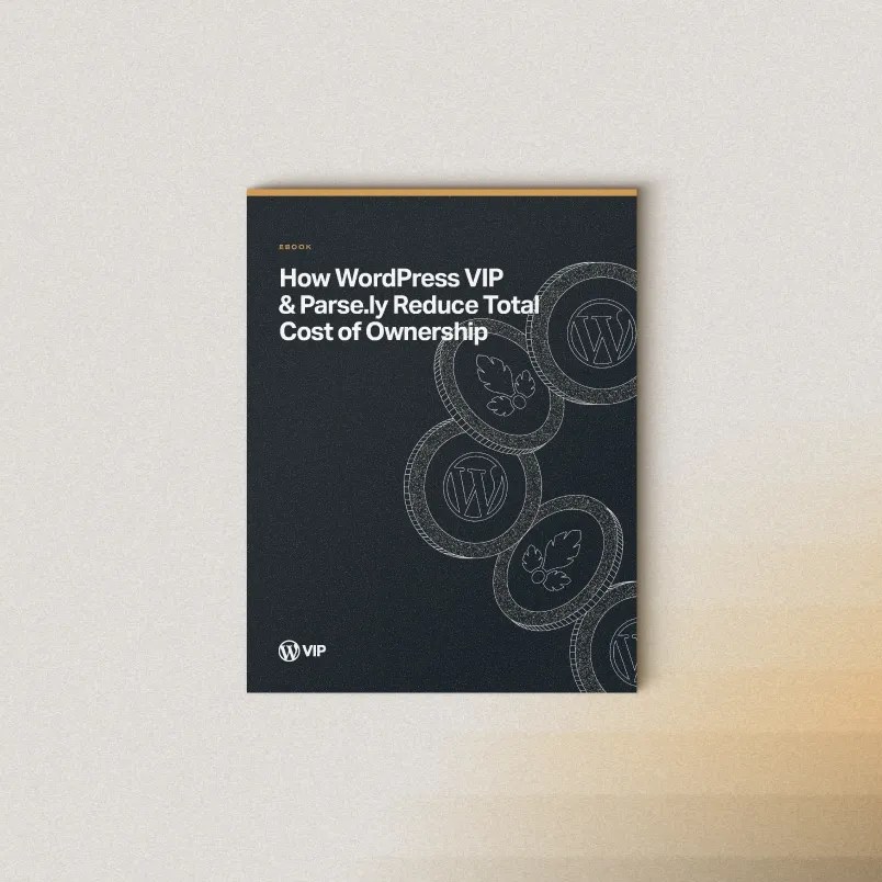 Cover of the WordPress VIP and Parse.ly ebook, “How WordPress VIP & Parse.ly Reduce Total Cost of Ownership,” featuring WordPress and Parse.ly branding on a dark background.