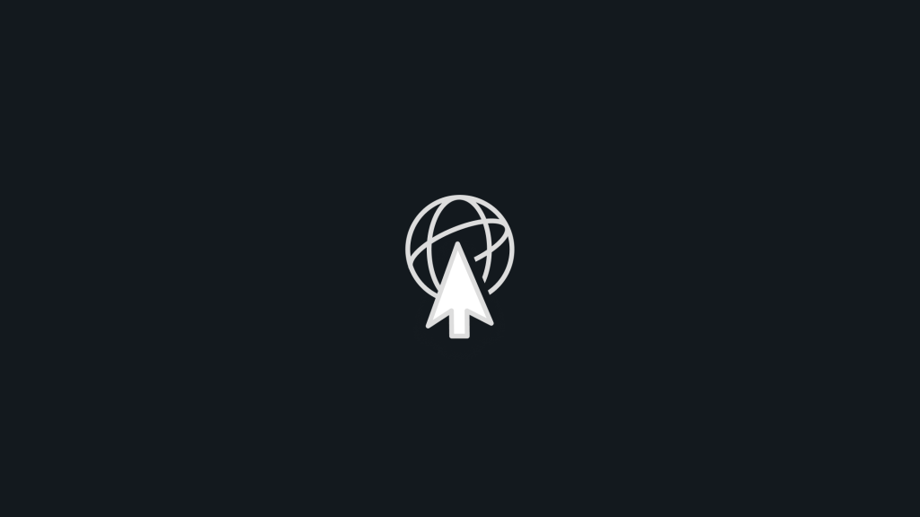 A white globe and arrow cursor icon on a dark gray background.