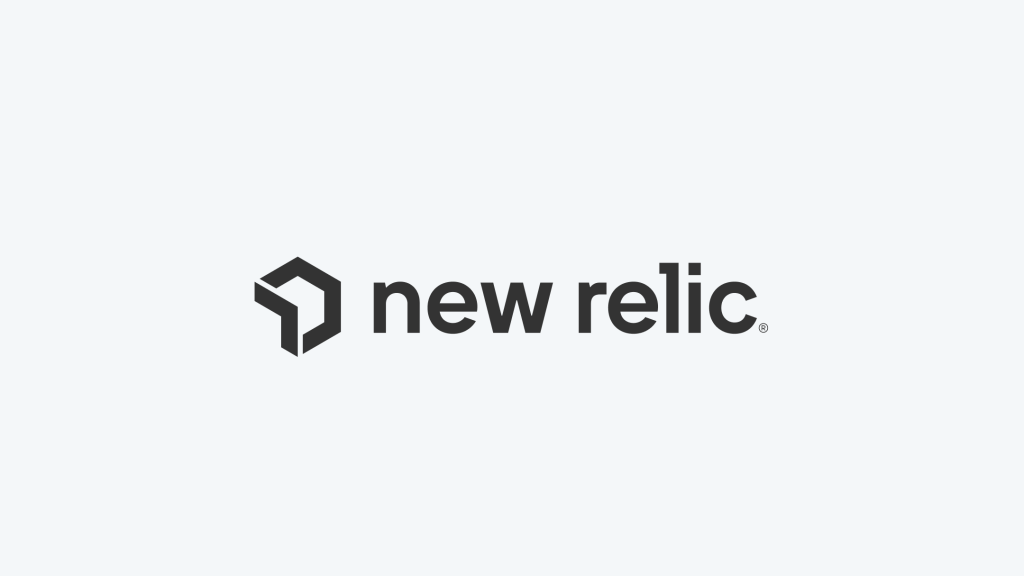 New Relic logo with geometric icon and the words new relic in lowercase, centered on a light gray background.